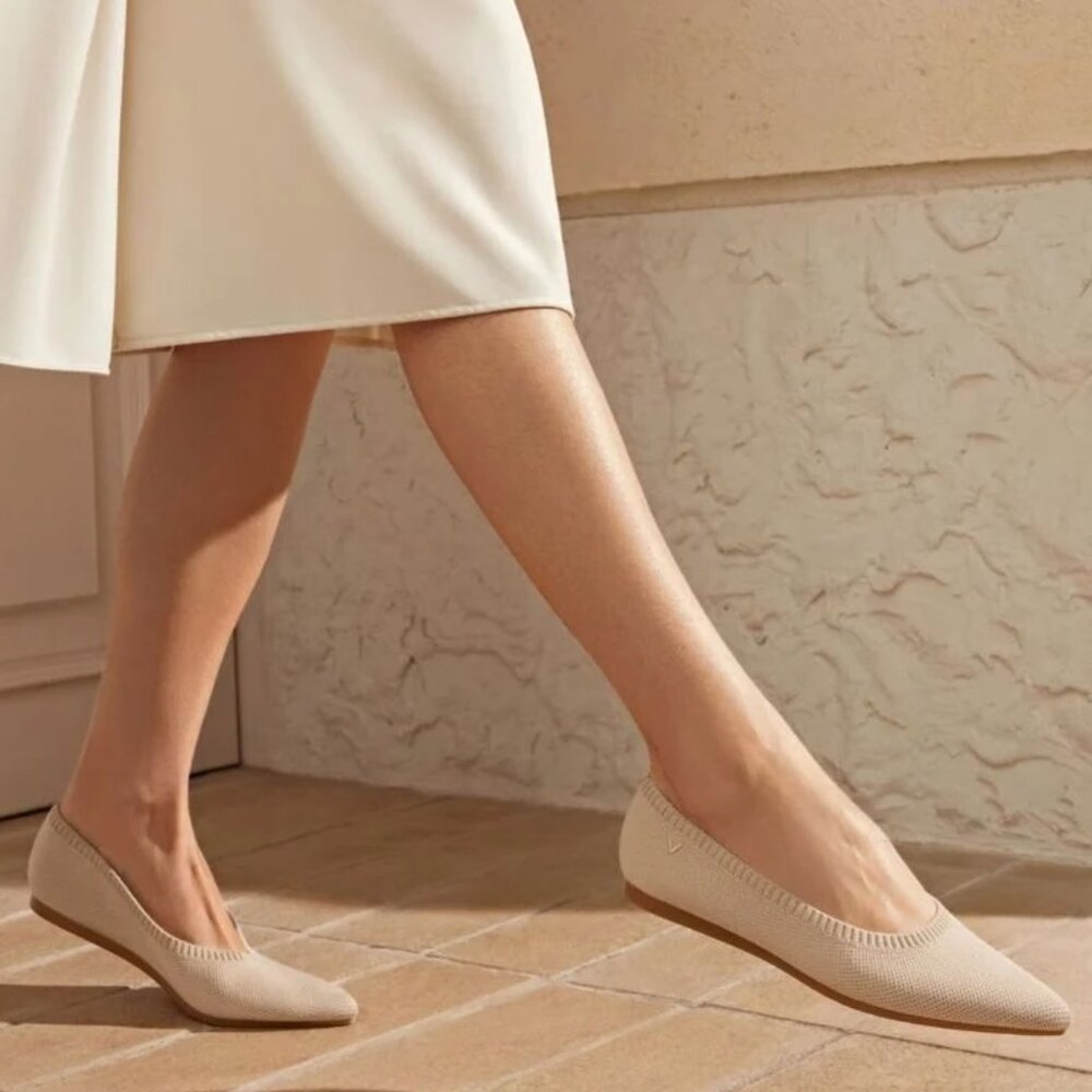 Neutral Knit Pointed Slip-On Flats for Women
